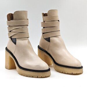 Free People Women Jesse Cutout Summer Cream Leather Platform Festival Boots 8US